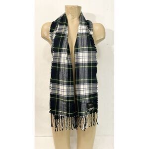 Christian Dior Green White Plaid Scarf Shawl Wrap 57” X 11” 100% Acrylic